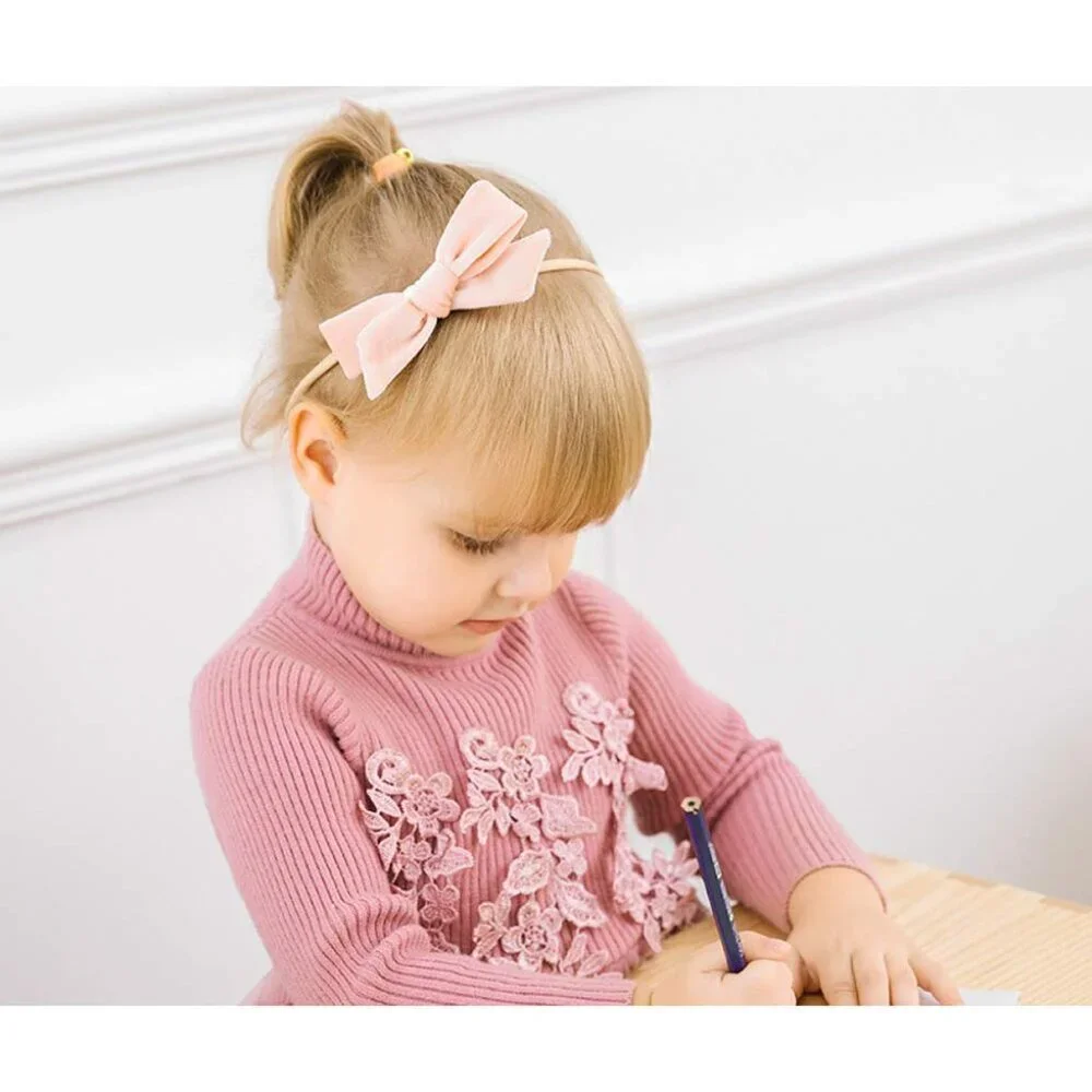 15 Pack Solid Velvet Bow Super Stretchy Nylon Headbands Hairbands Accessories fo